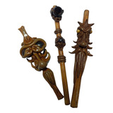 Kit 3 Peças Pipe 2 Piteiras Em Bambu Cachimbo Artesanal Fumo