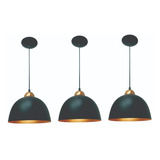 Kit 3 Pendente 24cm Preto C cobre Sala Jantar Jogos Bilhar