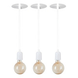 Kit 3 Pendentes Fio Cabo Vintage Retro Industrial E27 Cor Branco 110v 220v