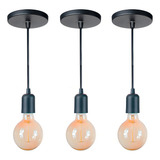 Kit 3 Pendentes Fio Cabo Vintage Retro Industrial E27 Cor Preto 110v 220v