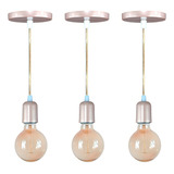 Kit 3 Pendentes Fio Cabo Vintage Retro Industrial E27 Cor Rose Gold 110v 220v
