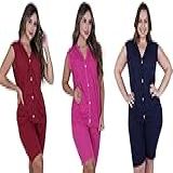 Kit 3 Pijama De Calor Sem Manga Aberto Com Botão E Bermuda Idoso Pós Cirurgia Amamentação M 42 44 