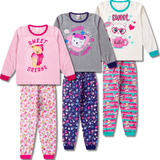 Kit 3 Pijama Infantil Menina Inverno Feminino Algodão Macio