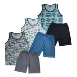 Kit 3 Pijamas Infantis Meninos Regata Masculino Grappin