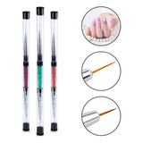 Kit 3 Pincéis 2 Pontas Ultra Fino Decoração Unhas Nail Art