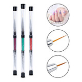 Kit 3 Pincéis 2 Pontas Ultra Fino Decoração Unhas Nail Art