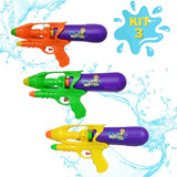 Kit 3 Pistolas De Agua 30cm Brinquedo Verão Infantil Praia
