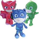 Kit 3 Pj Mask Pelúcia Corujita Menino Gato Lagartixo