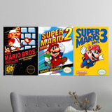 Kit 3 Placas Decorativas Quadro Super Mario Trilogia Nes