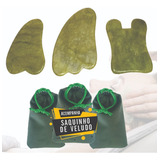 Kit 3 Placas Massageadoras Gua Sha Pedra Natural De Jade