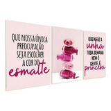 Kit 3 Placas Quadros Manicure Esmalteria Salão Beleza Unhas