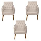 Kit 3 Poltronas Cadeira Decorativa Para Sala De Estar Recepção Escritório Bege 