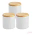 Kit 3 Porta Cotonete Porcelana Com Tampa Madeira Pote Louça