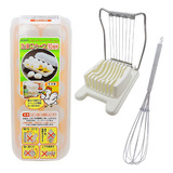 Kit 3 Porta Ovo Com 10 Cortador E Batedor Organizador Japão