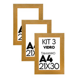 Kit 3 Porta Retrato Molduras Para Fotos 21x30 A4 Com Vidro