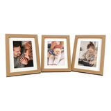 Kit 3 Porta Retratos 10x15 Moldura Dupla Madeira E Branco