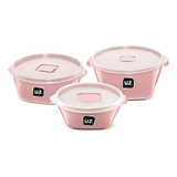 Kit 3 Pote Multiuso Premium De Plástico Cor Rosa Quartz Pp