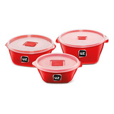 Kit 3 Pote Multiuso Premium De Plástico Cor Vermelho Pp