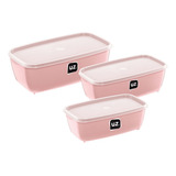 Kit 3 Pote Multiuso Retangular Premium De Plástico