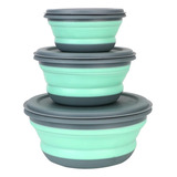 Kit 3 Potes De Silicone Dobrável Com Tampa Retrátil Multiuso