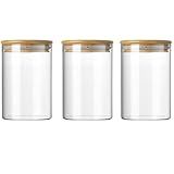 Kit 3 Potes De Vidro Herméticos Com Tampa Bambu 600ml Yab