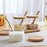 Kit 3 Potes De Vidro Porta Mantimentos Com Tampa Suporte E Colheres De Bambu- Ideal P-Armazenar Café Açucar Temperos E Mantimentos