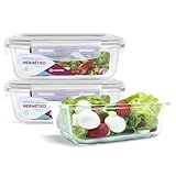 KIT 3 Potes De Vidro Retangular Com Tampa Hermética 640ml Cor Branco QH 