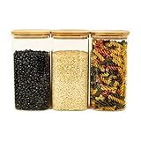 KIT 3 POTES DE VIDRO TAMPA BAMBU QUADRADO FLAT 1400ML
