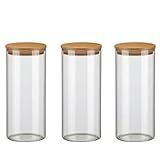 Kit 3 Potes De Vidro Tampa De Bambu 1Litro Potes Hermetico 1000 ML