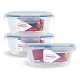 Kit 3 Potes Hermético Vidro Redondo Grande Salada Fit 1300ml
