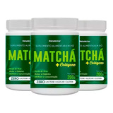 Kit 3 Potes Matchá Em Pó Colágeno Gengibre Chá Verde 200g