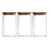 Kit 3 Potes Multiuso Organizador Hermético De Vidro Tampa Bambu 750ml