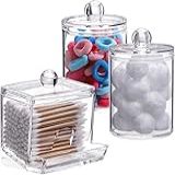 Kit 3 Potes Multiuso Porta Algodão Cotonetes Em Acrílico Cristal Com Tampa Maquiagens Elásticos