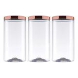 Kit 3 Potes Plástico Tampa Rose 1 8 Litro Bolachas Biscoito Cor Rosê Gold