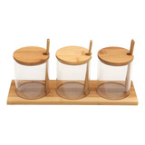Kit 3 Potes Porta Temperos Condimentos Vidro Tampa Bambu