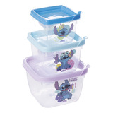 Kit 3 Potes Stitch Plasútil Bpa Free Micro ondas E Freezer