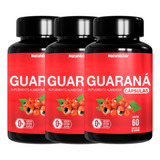Kit 3 Potes Suplemento Guaraná Energia Natural 180 Cápsulas