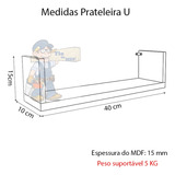 Kit 3 Prateleira Nicho U 40x15x10p Branco Mdf Dvd Livro Jogo