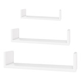 Kit 3 Prateleiras U Parede Nicho Mdf 40 50 60x15 Livros Cor Branco Kelan