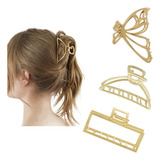 Kit 3 Presilhas Piranha Prendedor Cabelo Metal Luxo Grande