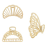 Kit 3 Presilhas Piranha Prendedor Cabelo Metal Luxo Grande