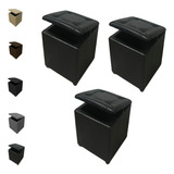 Kit 3 Puff Baú Guarda Objetos Decorativo Conforto Estofado