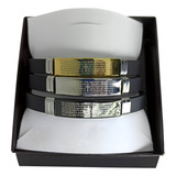 Kit 3 Pulseira Masculina Feminina Unissex Bracelete Prata Prateado Dourada Preta Silicone Aço Inox Inoxidável Cirúrgico Antialérgica Oração Pai Nosso Conjunto Presente Com Caixinha De Joia