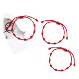 Kit 3 Pulseira Vermelha De Sete 7 Nós Kabbalah Afastar O Mal