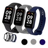 Kit 3 Pulseiras Para Mi Band 8 Active Preto cinza azul Silic