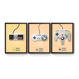 Kit 3 Quadro A4 Games Retrô Nintendo Poster Moldurado