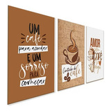 Kit 3 Quadro Decorativo Cantinho Do Café Placas Copa Cozinha Cor Marrom claro