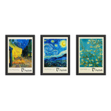 Kit 3 Quadros 33x45 Vincent Van Gogh, Noite Estrelada, Art