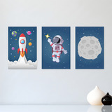 Kit 3 Quadros Astronauta