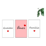 Kit 3 Quadros Decorativo Família Amor